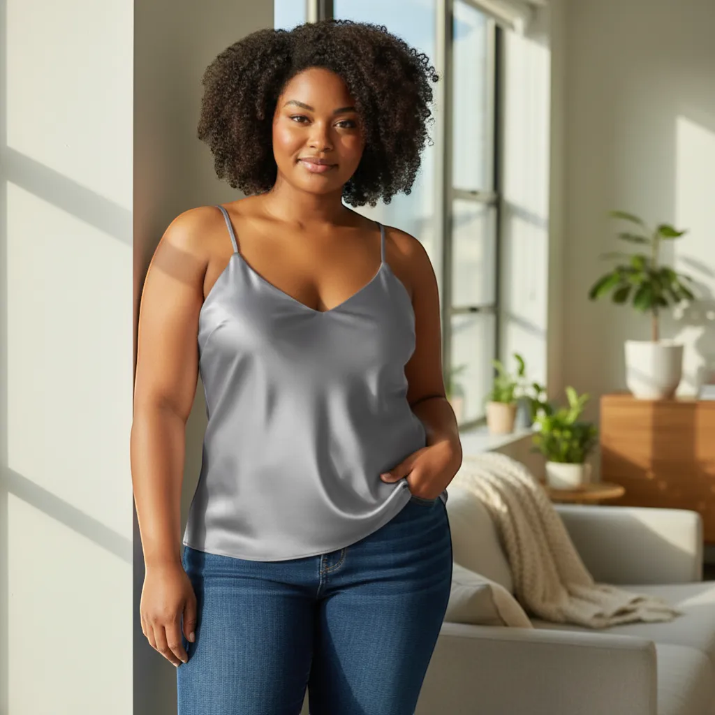 Blusa de Cetim Regata - Elegant V-Neck Satin Silk Tank Top | LINKA STREET-Linka Street