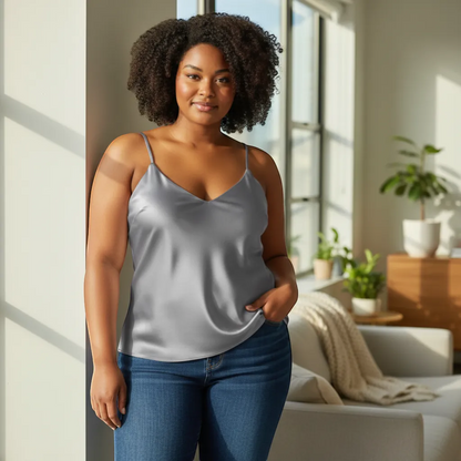 Blusa de Cetim Regata - Elegant V-Neck Satin Silk Tank Top | LINKA STREET-Linka Street