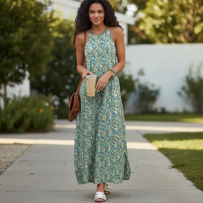 Ditsy Floral Maxi Dress - Elegant Tied-Back Summer Silhouette | LINKA STREET-Linka Street