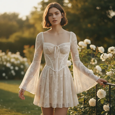 Haley Dress - Elegant Lace Bell Sleeve Bandage A-Line | LINKA STREET-Linka Street