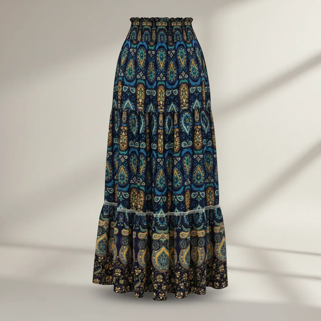 Printed Bohemian Skirt - Lightweight Cotton Rayon Flowing Maxi | LINKA STREET-Linka Street
