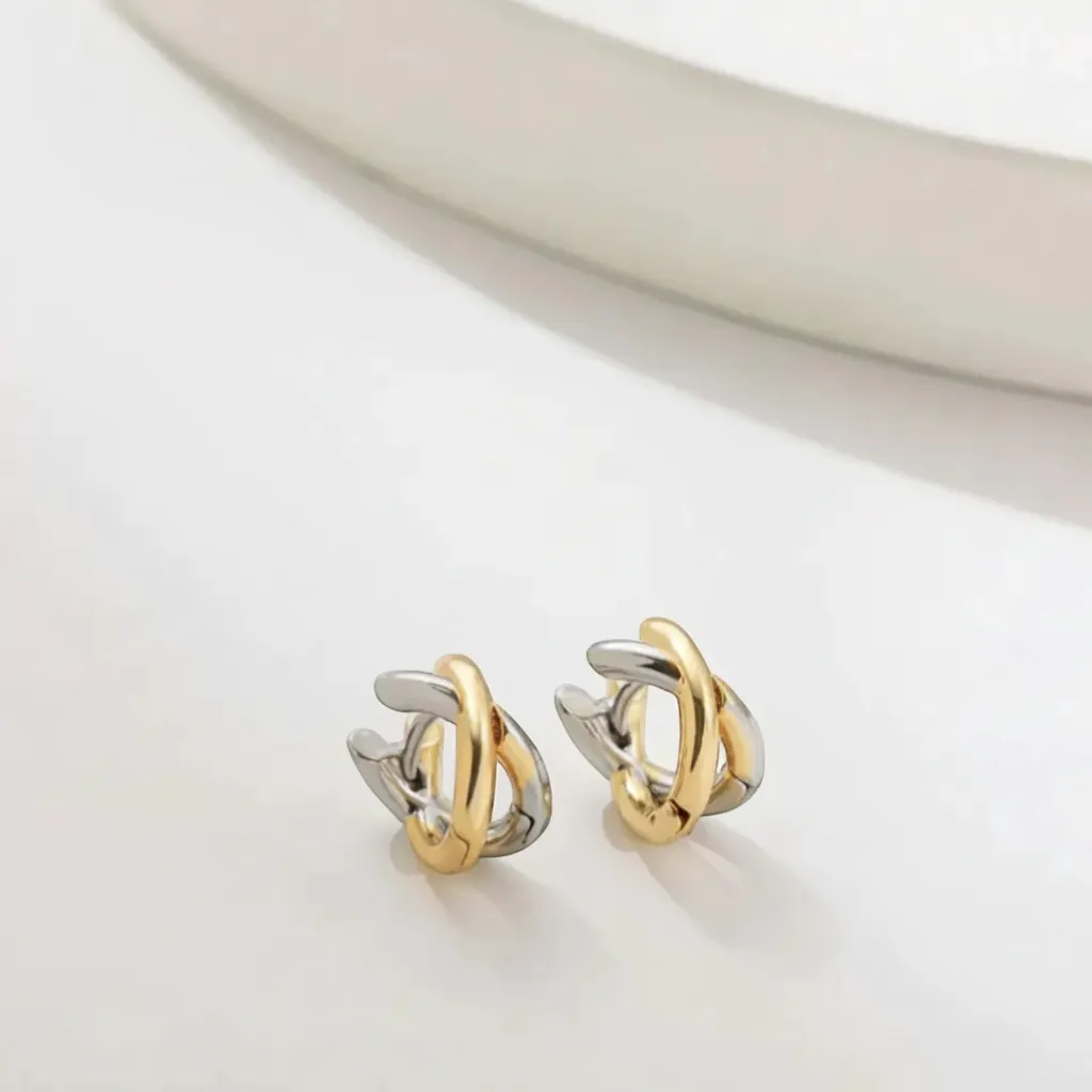 Tork Earrings - Minimalist Small Huggie Hoop in Gold & Silver Plated Brass | LINKA STREET-Linka Street