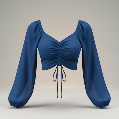 Trendy V-Neck Drawstring Crop Top - Versatile Summer Short Sleeve | LINKA STREET-Linka Street