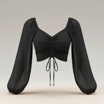 Trendy V-Neck Drawstring Crop Top - Versatile Summer Short Sleeve | LINKA STREET-Linka Street
