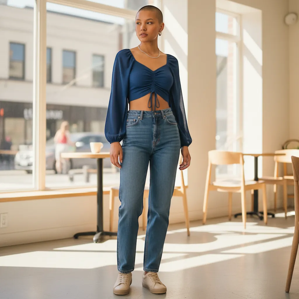 Trendy V-Neck Drawstring Crop Top - Versatile Summer Short Sleeve | LINKA STREET-Linka Street