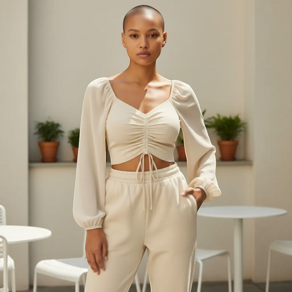 Trendy V-Neck Drawstring Crop Top - Versatile Summer Short Sleeve | LINKA STREET-Linka Street