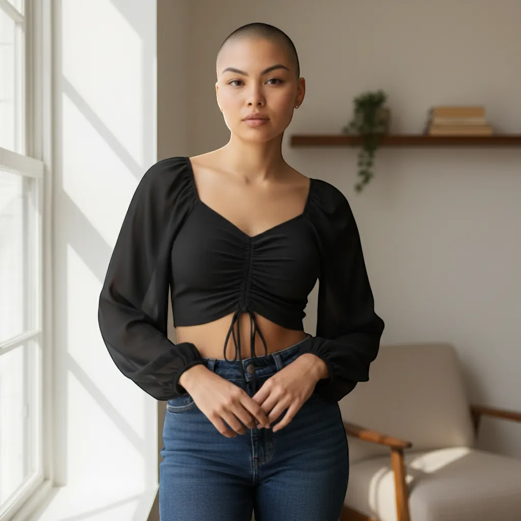 Trendy V-Neck Drawstring Crop Top - Versatile Summer Short Sleeve | LINKA STREET-Linka Street