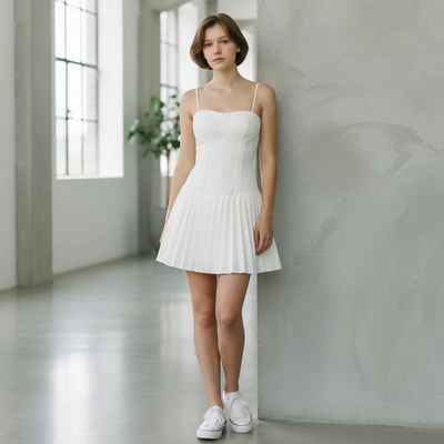 White Pleated Dress - Timeless Elegant A-Line | LINKA STREET-Linka Street