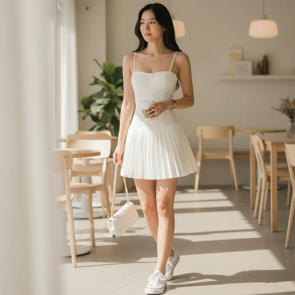 White Pleated Dress - Timeless Elegant A-Line | LINKA STREET-Linka Street