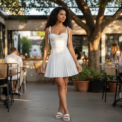 White Pleated Dress - Timeless Elegant A-Line | LINKA STREET-Linka Street